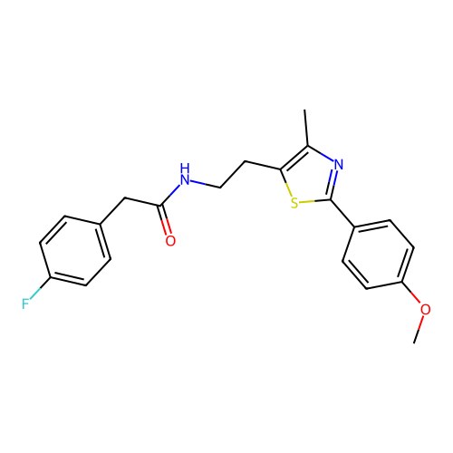 2-(4-fluorophenyl)-N-{2-[2-(4-methoxyphenyl)-4-methyl-1,3-thiazol-5-yl]ethyl}acetamide structure