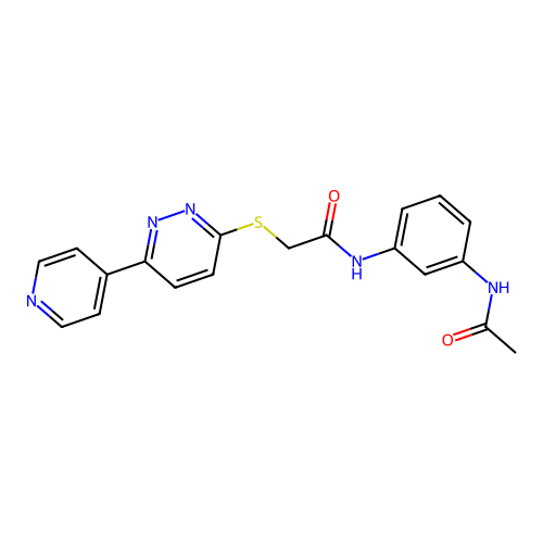 N-(3-acetamidophenyl)-2-(6-pyridin-4-ylpyridazin-3-yl)sulfanylacetamide structure