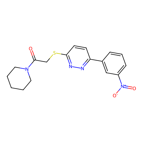 2-[6-(3-Nitrophenyl)pyridazin-3-yl]sulfanyl-1-piperidin-1-ylethanone structure