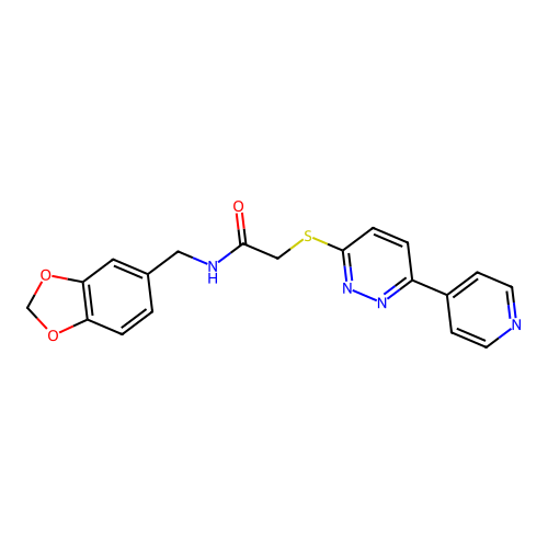 N-(1,3-benzodioxol-5-ylmethyl)-2-(6-pyridin-4-ylpyridazin-3-yl)sulfanylacetamide structure