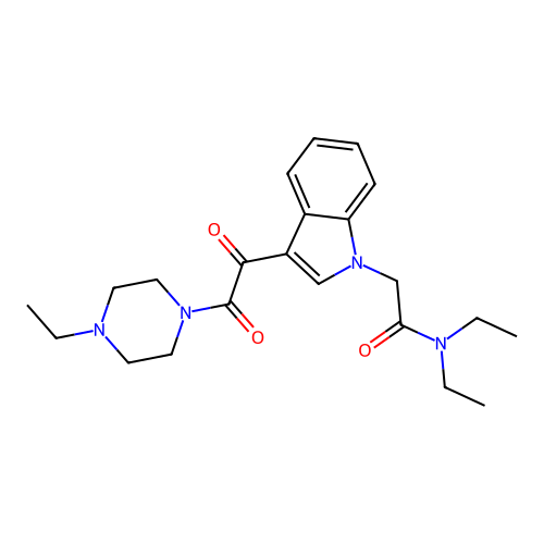 N,N-diethyl-2-[3-[2-(4-ethylpiperazin-1-yl)-2-oxoacetyl]indol-1-yl]acetamide structure