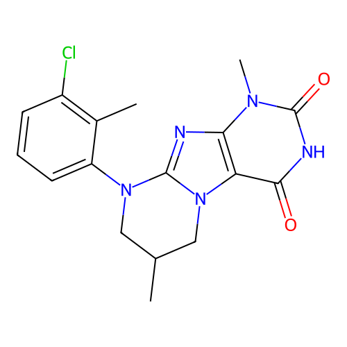 9-(3-chloro-2-methylphenyl)-1,7-dimethyl-7,8-dihydro-6H-purino[7,8-a]pyrimidine-2,4-dione structure