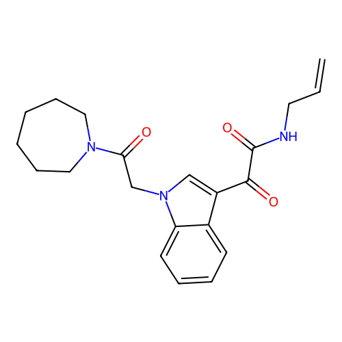 2-[1-[2-(azepan-1-yl)-2-oxoethyl]indol-3-yl]-2-oxo-N-prop-2-enylacetamide structure