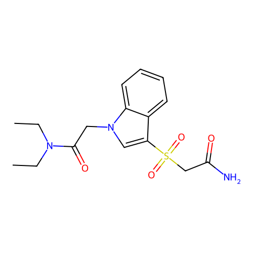 2-[3-(2-amino-2-oxoethyl)sulfonylindol-1-yl]-N,N-diethylacetamide structure