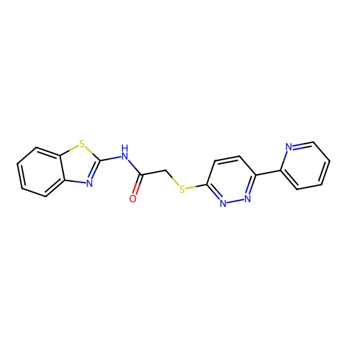 N-(benzo[d]thiazol-2-yl)-2-((6-(pyridin-2-yl)pyridazin-3-yl)thio)acetamide structure