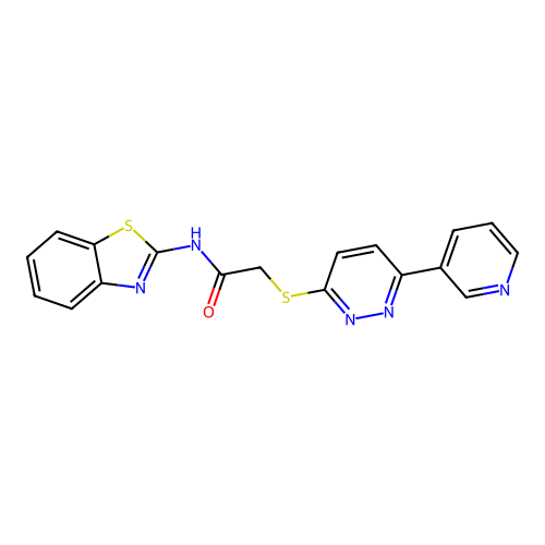N-(benzo[d]thiazol-2-yl)-2-((6-(pyridin-3-yl)pyridazin-3-yl)thio)acetamide structure