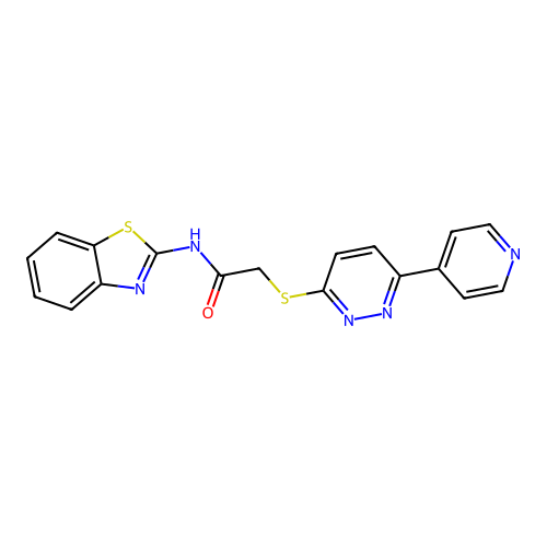 N-(benzo[d]thiazol-2-yl)-2-((6-(pyridin-4-yl)pyridazin-3-yl)thio)acetamide structure
