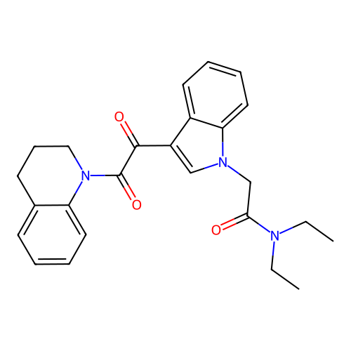 2-[3-[2-(3,4-dihydro-2H-quinolin-1-yl)-2-oxoacetyl]indol-1-yl]-N,N-diethylacetamide structure