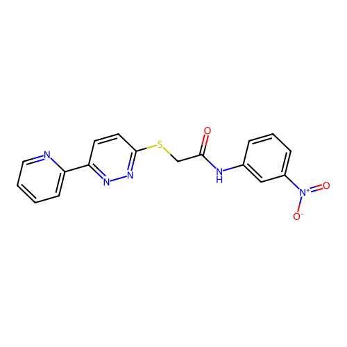 N-(3-nitrophenyl)-2-(6-pyridin-2-ylpyridazin-3-yl)sulfanylacetamide structure