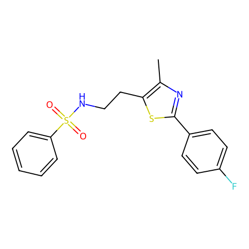 N-{2-[2-(4-fluorophenyl)-4-methyl-1,3-thiazol-5-yl]ethyl}benzenesulfonamide structure