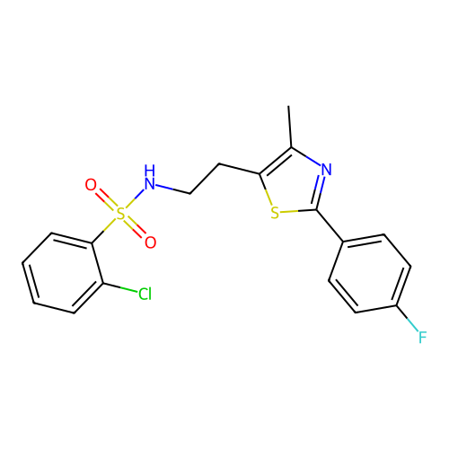 2-chloro-N-{2-[2-(4-fluorophenyl)-4-methyl-1,3-thiazol-5-yl]ethyl}benzene-1-sulfonamide structure