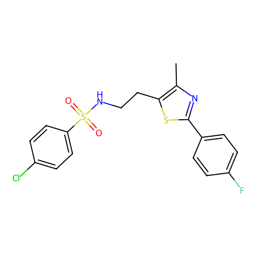 4-chloro-N-{2-[2-(4-fluorophenyl)-4-methyl-1,3-thiazol-5-yl]ethyl}benzene-1-sulfonamide structure