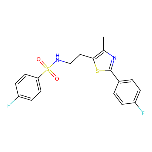 4-fluoro-N-(2-(2-(4-fluorophenyl)-4-methylthiazol-5-yl)ethyl)benzenesulfonamide structure