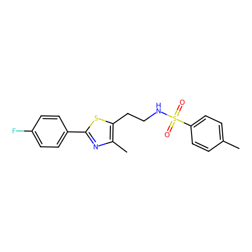 N-(2-(2-(4-fluorophenyl)-4-methylthiazol-5-yl)ethyl)-4-methylbenzenesulfonamide structure