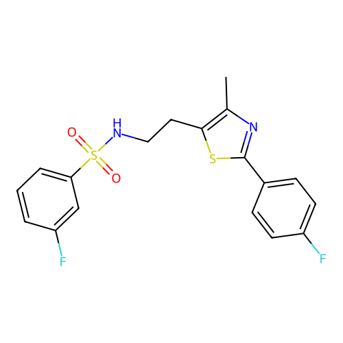 3-fluoro-N-(2-(2-(4-fluorophenyl)-4-methylthiazol-5-yl)ethyl)benzenesulfonamide structure