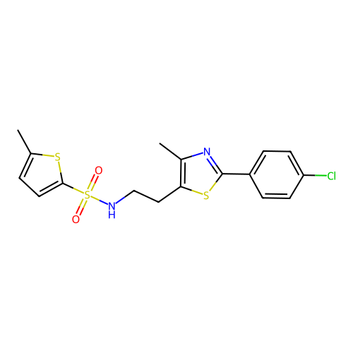 N-{2-[2-(4-chlorophenyl)-4-methyl-1,3-thiazol-5-yl]ethyl}-5-methylthiophene-2-sulfonamide structure