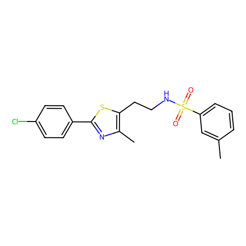 N-(2-(2-(4-chlorophenyl)-4-methylthiazol-5-yl)ethyl)-3-methylbenzenesulfonamide structure