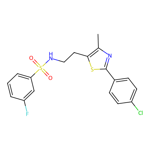 N-(2-(2-(4-chlorophenyl)-4-methylthiazol-5-yl)ethyl)-3-fluorobenzenesulfonamide structure