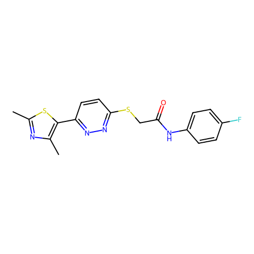 2-((6-(2,4-dimethylthiazol-5-yl)pyridazin-3-yl)thio)-N-(4-fluorophenyl)acetamide structure