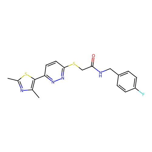 2-((6-(2,4-dimethylthiazol-5-yl)pyridazin-3-yl)thio)-N-(4-fluorobenzyl)acetamide structure