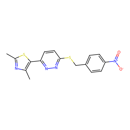 2,4-Dimethyl-5-(6-((4-nitrobenzyl)thio)pyridazin-3-yl)thiazole structure