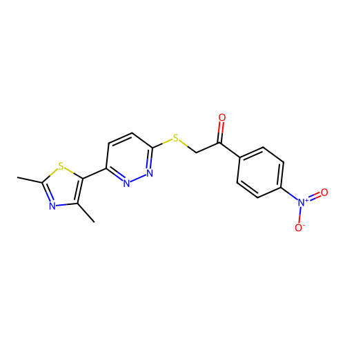 2-((6-(2,4-Dimethylthiazol-5-yl)pyridazin-3-yl)thio)-1-(4-nitrophenyl)ethanone structure