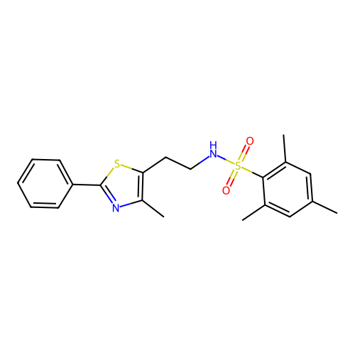 2,4,6-trimethyl-N-[2-(4-methyl-2-phenyl-1,3-thiazol-5-yl)ethyl]benzene-1-sulfonamide structure