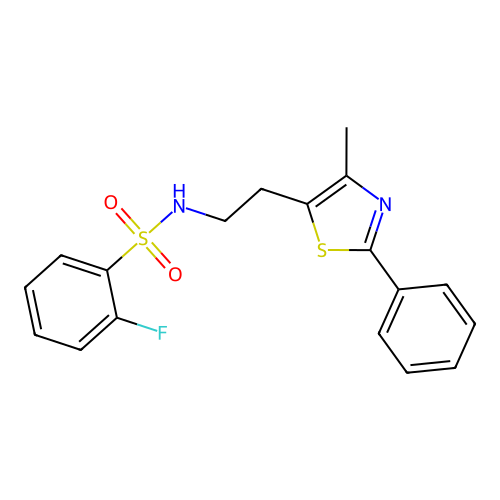 2-fluoro-N-[2-(4-methyl-2-phenyl-1,3-thiazol-5-yl)ethyl]benzenesulfonamide structure