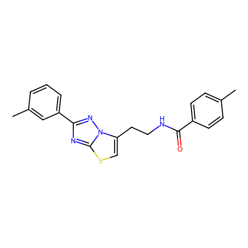 4-methyl-N-(2-(2-(m-tolyl)thiazolo[3,2-b][1,2,4]triazol-6-yl)ethyl)benzamide structure