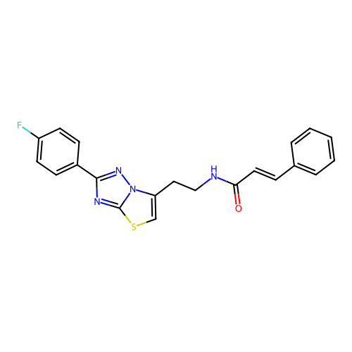 N-(2-(2-(4-fluorophenyl)thiazolo[3,2-b][1,2,4]triazol-6-yl)ethyl)cinnamamide structure