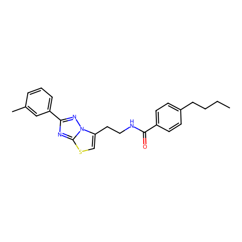 4-butyl-N-(2-(2-(m-tolyl)thiazolo[3,2-b][1,2,4]triazol-6-yl)ethyl)benzamide structure