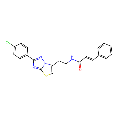 N-(2-(2-(4-chlorophenyl)thiazolo[3,2-b][1,2,4]triazol-6-yl)ethyl)cinnamamide structure