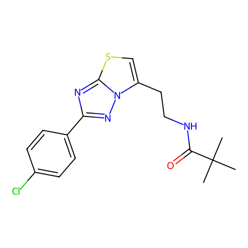 N-(2-(2-(4-chlorophenyl)thiazolo[3,2-b][1,2,4]triazol-6-yl)ethyl)pivalamide structure