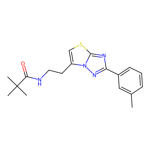 N-(2-(2-(m-tolyl)thiazolo[3,2-b][1,2,4]triazol-6-yl)ethyl)pivalamide structure