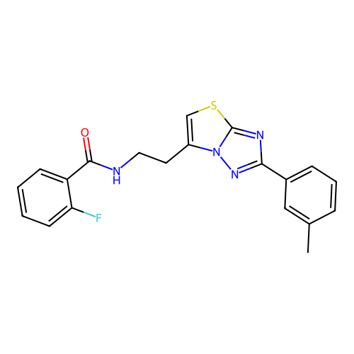 2-fluoro-N-(2-(2-(m-tolyl)thiazolo[3,2-b][1,2,4]triazol-6-yl)ethyl)benzamide structure