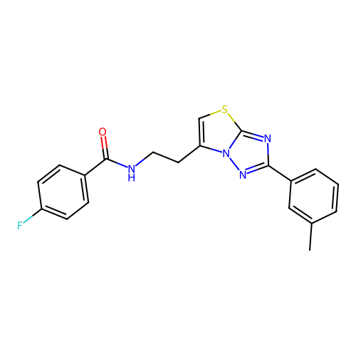 4-fluoro-N-(2-(2-(m-tolyl)thiazolo[3,2-b][1,2,4]triazol-6-yl)ethyl)benzamide structure