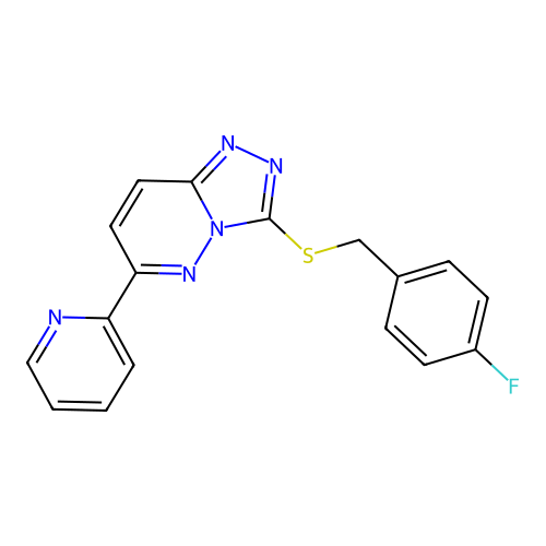 3-((4-fluorobenzyl)thio)-6-(pyridin-2-yl)-[1,2,4]triazolo[4,3-b]pyridazine structure