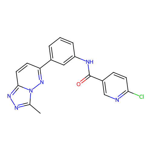 6-chloro-N-(3-{3-methyl-[1,2,4]triazolo[4,3-b]pyridazin-6-yl}phenyl)pyridine-3-carboxamide structure