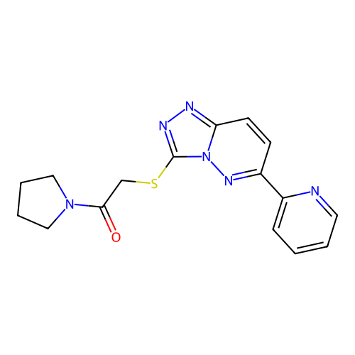 2-((6-(pyridin-2-yl)-[1,2,4]triazolo[4,3-b]pyridazin-3-yl)thio)-1-(pyrrolidin-1-yl)ethanone structure