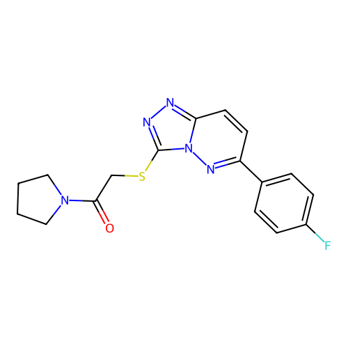 2-{[6-(4-fluorophenyl)-[1,2,4]triazolo[4,3-b]pyridazin-3-yl]sulfanyl}-1-(pyrrolidin-1-yl)ethan-1-one structure
