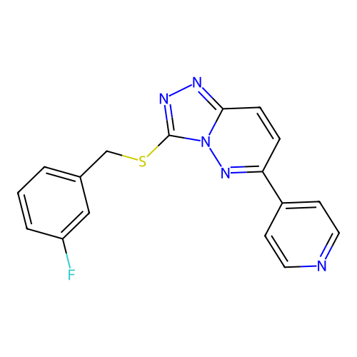 3-[(3-fluorophenyl)methylsulfanyl]-6-pyridin-4-yl-[1,2,4]triazolo[4,3-b]pyridazine structure
