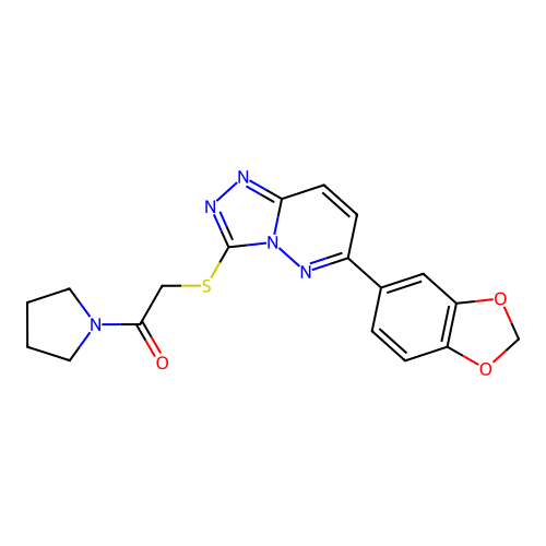 2-{[6-(2H-1,3-benzodioxol-5-yl)-[1,2,4]triazolo[4,3-b]pyridazin-3-yl]sulfanyl}-1-(pyrrolidin-1-yl)ethan-1-one structure