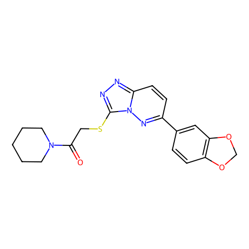 2-{[6-(2H-1,3-benzodioxol-5-yl)-[1,2,4]triazolo[4,3-b]pyridazin-3-yl]sulfanyl}-1-(piperidin-1-yl)ethan-1-one structure