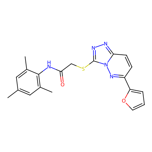 2-((6-(furan-2-yl)-[1,2,4]triazolo[4,3-b]pyridazin-3-yl)thio)-N-mesitylacetamide structure