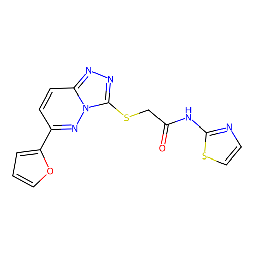 2-{[6-(furan-2-yl)-[1,2,4]triazolo[4,3-b]pyridazin-3-yl]sulfanyl}-N-(1,3-thiazol-2-yl)acetamide structure