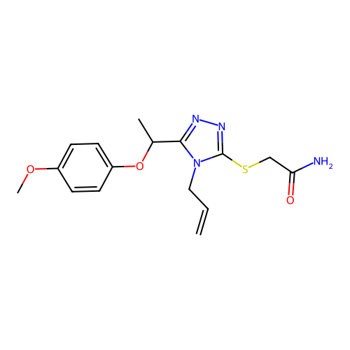 2-[[5-[1-(4-methoxyphenoxy)ethyl]-4-prop-2-enyl-1,2,4-triazol-3-yl]sulfanyl]acetamide structure
