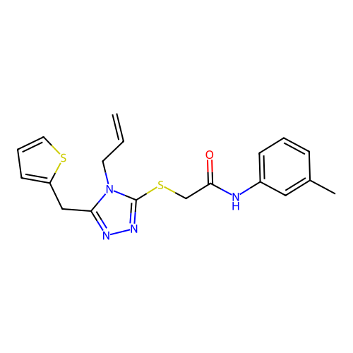 N-(3-methylphenyl)-2-{[4-(prop-2-en-1-yl)-5-(thiophen-2-ylmethyl)-4H-1,2,4-triazol-3-yl]sulfanyl}acetamide structure