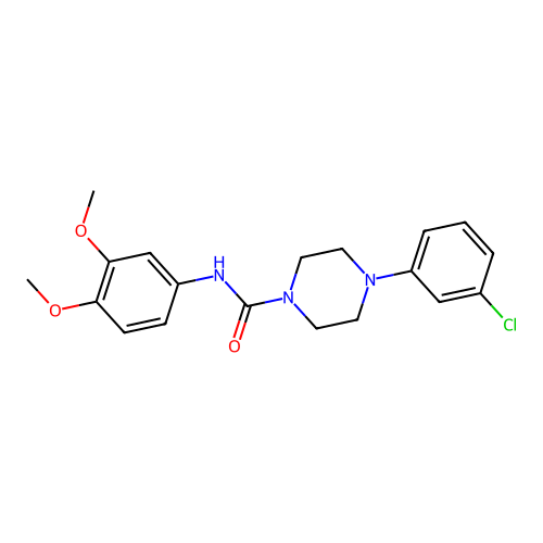 4-(3-chlorophenyl)-N-(3,4-dimethoxyphenyl)piperazine-1-carboxamide structure