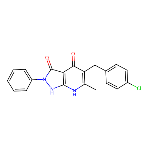 5-(4-chlorobenzyl)-6-methyl-2-phenyl-1H-pyrazolo[3,4-b]pyridine-3,4(2H,7H)-dione structure