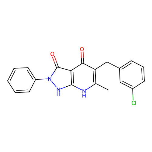 5-(3-chlorobenzyl)-6-methyl-2-phenyl-1H-pyrazolo[3,4-b]pyridine-3,4(2H,7H)-dione structure